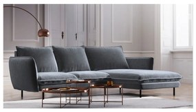 Szara narożna aksamitna sofa prawostronna Cosmopolitan Design Vienna