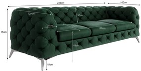 Ciemnozielona aksamitna sofa 243 cm Chelsea – Ropez