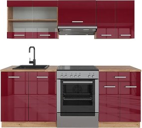 Aneks kuchenny czerwony wysoki połysk/złoty dąb 200x60x81.6 r-line