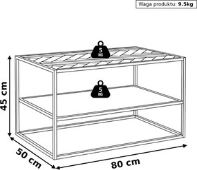 Stolik kawowy Mudi 80 cm – loftowy stolik do salonu z półką i metalową ramą