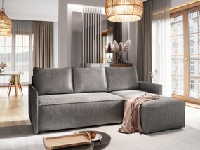 Masseno Narożnik PERUSI z funkcją spania i pojemnikiem na pościel Narozniki L, Rozkładana sofa - Szary, POSO 60