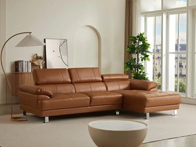Kanapa narożna prawostronna z wysokiej jakości skóry w kolorze karmelowym – EXCELSIORA