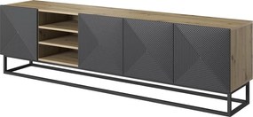 Szafka RTV Asha 200 cm z ryflowanym frontem i stelażem - artisan / rivier stone mat