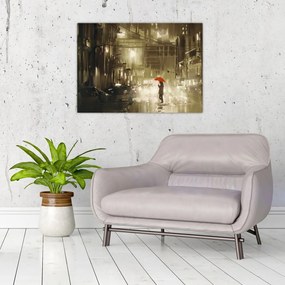 Obraz na szkle - Kobieta w deszczową noc (70x50 cm)