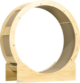 PawHut 91 cm Kocie Koło z Hamulcem, Drapakiem, Dąb