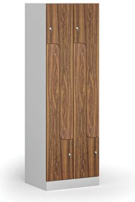 Metalowa szafka ubraniowa S1 Z, 4-drzwiowa, 1850 x 600 x 500 mm, zamek cylindryczny, drzwi laminowane, orzech