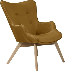 Musztardowy aksamitny fotel Niko – Ropez