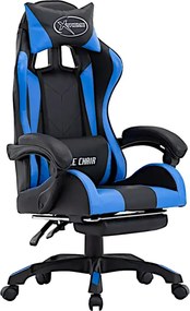 Czarno-niebieski fotel gamingowy z podnóżkiem S9-R82