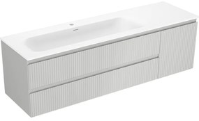 Mexen Rivel szafka łazienkowa 160 cm z umywalką Vela lewą, 2S, 1D, ryflowana, szara mat/biała mat - 91A23-16047-3-BBFFF62-W23L01
