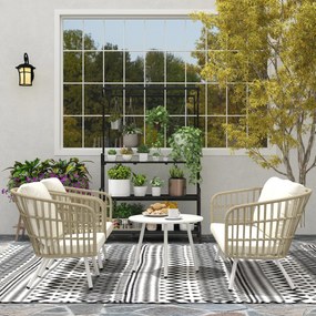 Zestaw mebli ogrodowych z polirattanu Outsunny: zestaw lounge z sofą 2-osobową, fotelami, stolikiem i poduszkami, odporny na warunki pogodowe dla 4 osób - Khaki