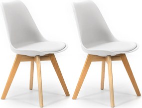 Kolumna Zestaw 2 krzeseł Klara Biały tapicerowane skórą ekologiczną z nogami drewnianymi