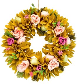 Wiosenna girlanda z drewnianych wiórów z kwiatamiróż, 30 cm