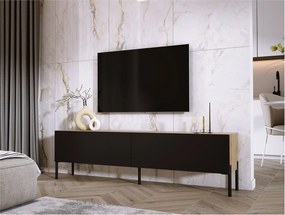 Szafka RTV: Dąb Wotan / Czarny Mat, nogi czarne, 170 x 52 x 32 cm