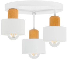 Biała lampa sufitowa, trzypunktowy spot DBU3030WE z drewna i metalu E2