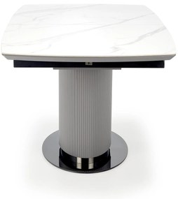 DANCAN stół rozkładany 160-200/90/76, ceramika biały marmur,odcienie szarości, czarny, jedna noga