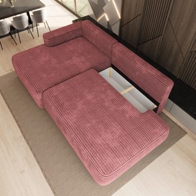 Masseno Narożnik AVINI z funkcją spania i pojemnikiem na pościel Narozniki L, Rozkładana sofa - Pudrowy róż, TILIA 62