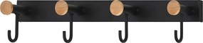 Wieszak ścienny na ubrania z 4 haczykami - metalowy - czarny - VEDIA