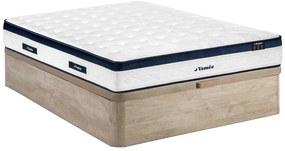 Zestaw 140 x 190 cm: łóżko kontynentalne ze skrzynią w kolorze jasnym naturalnym + materac sprężynowy kieszeniowy 5-strefowy, pokrowiec chłodzący, grubość 28 cm – KOROVOU by YSMÉE