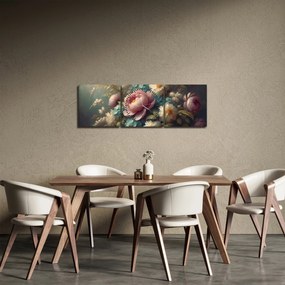 Obraz - Martwa natura z kwiatami - obraz (z zegarem) (90x30 cm)