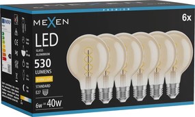 Mexen Vintis 6x żarówka filament spirala LED E27, G80, 6W, Ciepła - 2700K, 530 lm, amber - L165-E27-0627-50x06