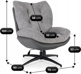 Fotel Wypoczynkowy Obrotowy FREMONT z Podnóżkiem Szary/Czarny Nowoczesny