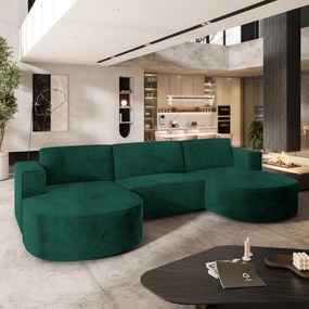 Masseno Narożnik VEZZO z funkcją spania i pojemnikiem na pościel Narozniki U, Rozkładana sofa - Butelkowa zieleń, MONOLITH 37