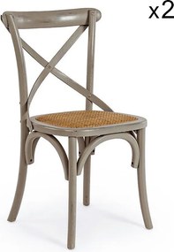 Zestaw 2 krzeseł z ciemnoszarego drewna wiązowego i naturalnego rattanu - CROSS