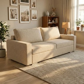 Sofa z Funkcją Spania DRAVOS Beżowa Boucle Nowoczesna