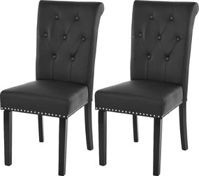 Krzesło do jadalni Chesterfield Il (zestaw 2 sztuk),  imitacja skóry, czarne, ciemne nogi