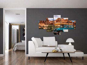 Obraz pojazdu terenowego w górach (125x70 cm)