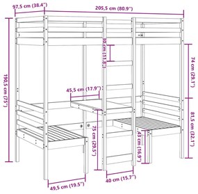 Łóżko piętrowe z biurkiem z litej sosny 90x200 - Devrix 6X