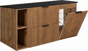 Zestaw szafek łazienkowych z koszem na pranie, Dąb Craft / Blat Czarny / Uchwyty Czarne, 120 x 57 x 46 cm