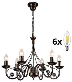 Brilagi - LED Żyrandol na łańcuchu STEFANO 6xE14/40W/230V czarny patyna