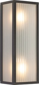 Inteligentna lampa ścienna zewnętrzna czarna z żebrowanym szkłem z 2 Wifi A60 - Charlois