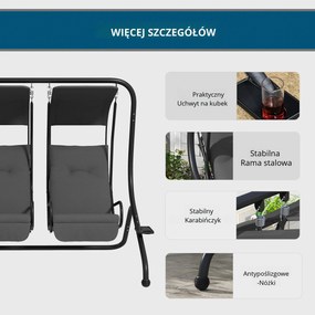 Outsunny Hollywoodschaukel Gartenschaukel, odporny na warunki atmosferyczne, 2 oddzielne miejsca, 2 uchwyty na napoje, 170 cm x 136 cm x 170 cm, Szary