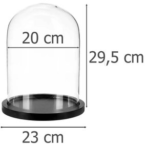 Szklana kopuła, Ø 23 cm, na drewnianej podstawie