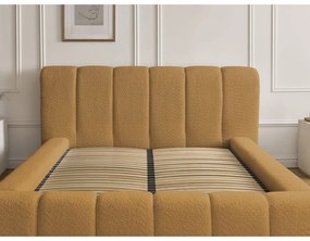 Musztardowe tapicerowane łóżko dwuosobowe ze schowkiem i stelażem 140x190 cm Denali – Bobochic Paris