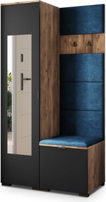 Masseno Garderoba VIRA 95/181/51 cm Nowoczesna Szafa do Przedpokoju Dąb lefkas, MONOLITH 77 (Niebieski)