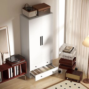 HOMCOM Szafa, 2 Drzwi, Przestrzeń Wisząca, Stanga, 2 Szuflady, Płyta Wiórowa, Biała