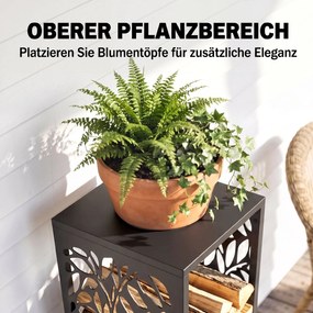 Outsunny stojak na drewno 38 x 38 x 112cm podwyższony regał na drewno opałowe z 4 haczykami dekoracyjne wycięcia do 100 kg stal | Aosom PL