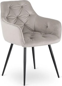 Zestaw Stół Prostokątny Rozkładany VICTOR 160-240 cm Czarny Marmur i 4 Krzesła MODESTO Szare Welurowe Nowoczesne