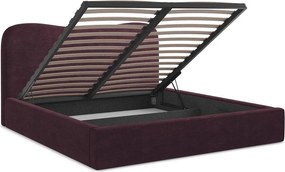 Ciemnofioletowe tapicerowane łóżko dwuosobowe ze schowkiem ze stelażem 180x200 cm Kahai – Makamii