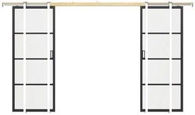 Drzwi przesuwne podwójne chowane w ścianie - aluminium i matowe szkło hartowane - 2 x wys. 205 x szer. 73 cm - SINCA II