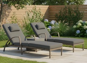 Zestaw 2 leżaków ogrodowych technorattan Ravello, jasny brąz, poduszki szare