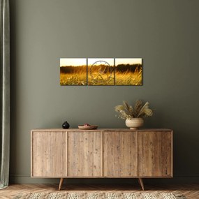 Obraz zroszonej trawy (z zegarem) (90x30 cm)