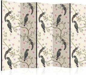 Parawan pokojowy 5-częściowy 225x172 Dwustronny dekoracyjny chinoiserie vintage Kremowy Tukany W Hibiskusach