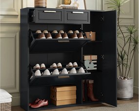 Nowoczesna szafa na buty 95×24×107 cm - 1 drzwi i 2 szuflady - 2 drzwi składane - czarny