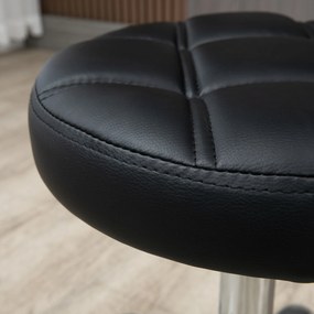 HOMCOM Taboret Obrotowy, Salonowy, Regulowany, Skóra Ekologiczna, Pikowany, Czarny/Srebrny