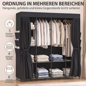 HOMCOM Szafa tekstylna, zabezpieczenie przed kurzem, przenośna, 5 drążków, 170 x 45 x 167 cm, Czarny | Aosom PL