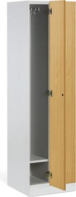 Szafka ubraniowa S1 wąska, 2-drzwiowa, 1850 x 500 x 500 mm, zamek obrotowy, drzwi laminowane, dąb naturalny